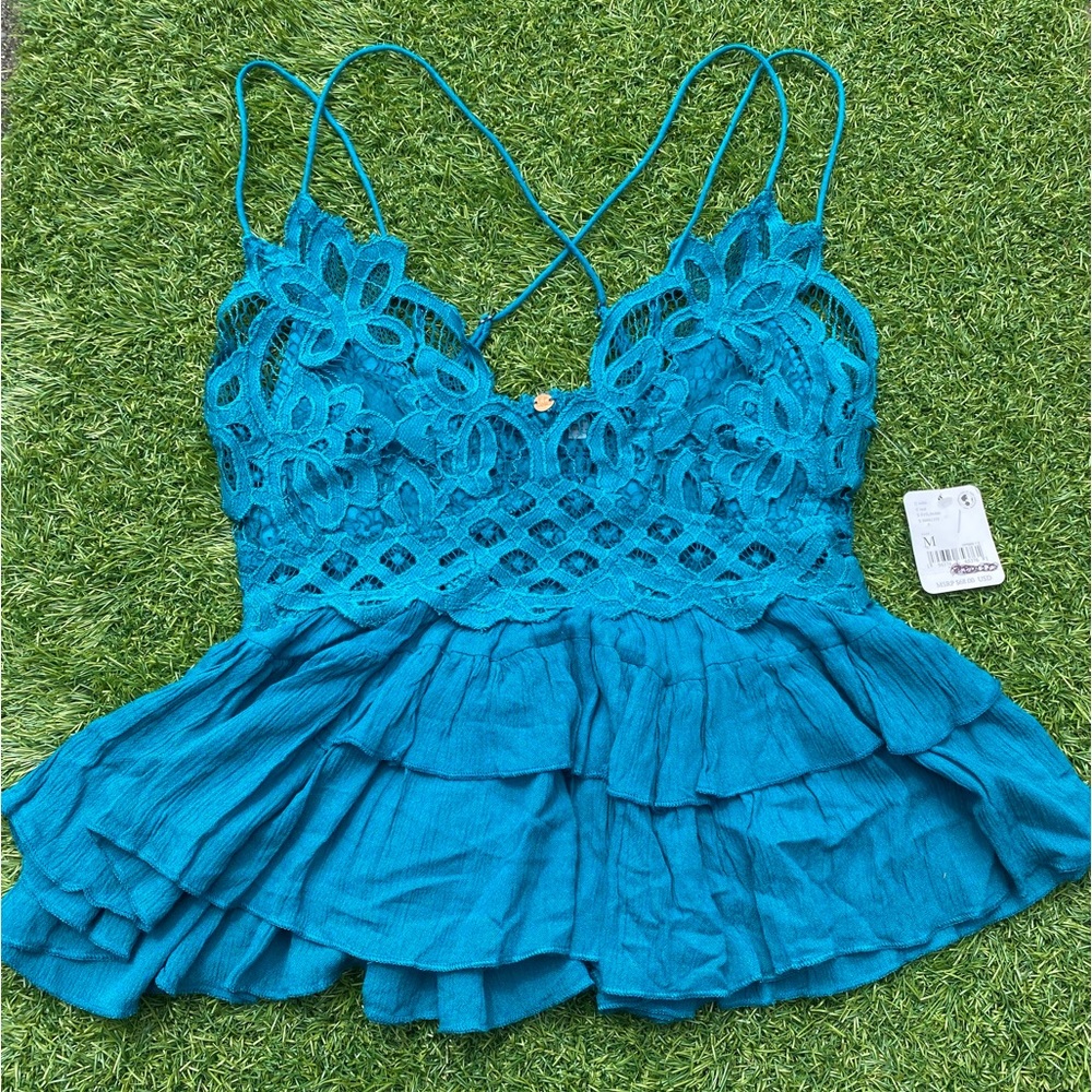 Free People Adella Camisole in Teal, Size Medium